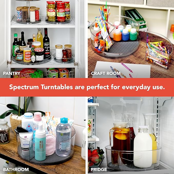 Spectrum Divided Turntable Organizer 11 in Charcoal Gray Lazy Susan Storage Organizer, 3 Divider Rotating Lazy Susan for Cabinet Fridge Pantry Table Countertop Under Sink Bath Kitchen Organization - Image 4
