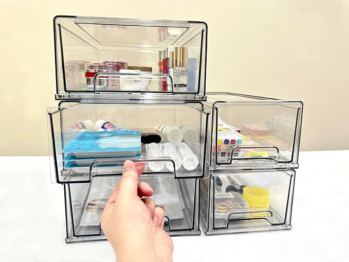 Stackable storage drawers, clear pull-out organizer with handles and non-slip pads for kitchen, refrigerator,office desktop, pantry and shelves, perfect for organization and storage (2 Pack, Large) - Image 6