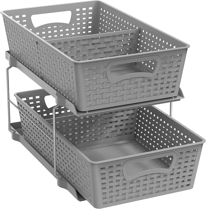 Simple Houseware 2 Tier Pull-Out Sliding Drawer Under Sink Storage, Gray | Great for Kitchen Bathroom Tray Shelf Organizer by SimpleHouseware