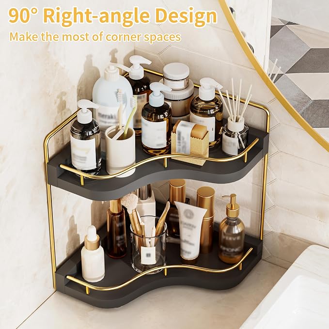 2-Tier Corner Bathroom Counter Organizer, Larger Size | Embedded Screw Holes, Sturdy & Stable, Oversized, Holds More, Vanity Shelf for Makeup & Skincare - Image 5