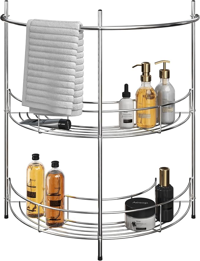 Lavish Home Pedestal Sink Organizer, Silver, 21.25” x 11” x 23.25” | Compact Under the Sink Rack with 2 Storage Shelves and Towel Holder, Space Saving Bathroom Storage - Image 8