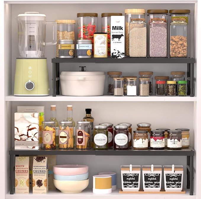 2 Pack Expandable adjustable stackable kitchen cabinet organizer,spice rack | Counter Shelf for Cabinets,Small Cupboard Organizers,Heavy Duty Metal Pantry Storage Shelves Racks for kitchen,bathroom - Image 9