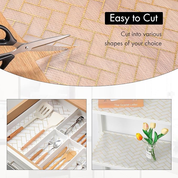 Cooyes Shelf Liner for Kitchen Cabinets – Non-Adhesive Waterproof Drawer Liner – Durable EVA Material Easy-to-Cut Shelf Paper for Refrigerator, Cupboard, Dresser with Modern Pattern - Image 5