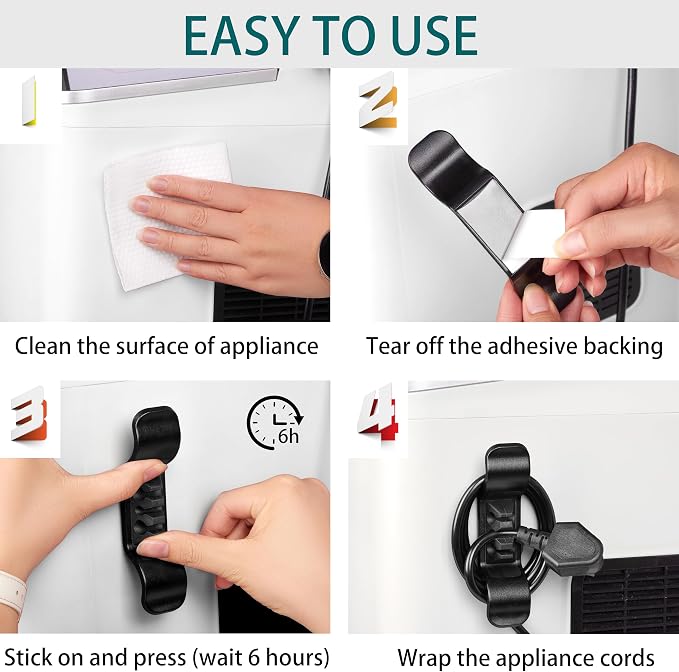 Cord Organizer for Appliance Stick On- Kitchen Appliances Cord Winder, Convenient Cord Wrapper for Mixer, Air Fryers, Juicers, Coffee Machines, Blender, Air Fryers, Black 6Packs - Image 6