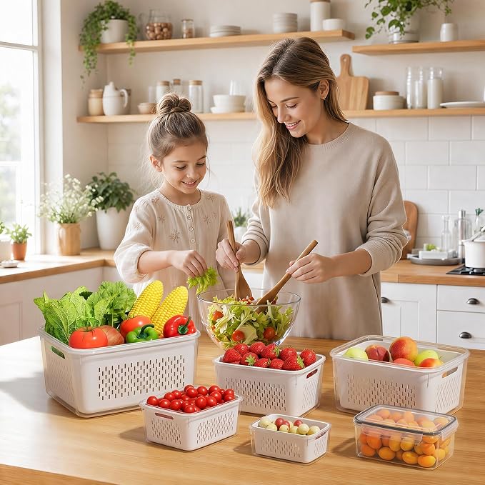 Fruit Storage Containers for Fridge, 3 Pack Plastic Food Storage Container | Produce Storage with Removable Colander, Refrigerator Organizers Keep Fruits Berry Veggie Salad Fresh Longer, Dishwasher Safe - Image 8