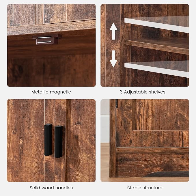 Iwell Storage Cabinet with 2 Drawers & Adjustable Shelves, Cupboard, Floor Cabinet for Living Room, Home Office, Rustic Brown - Image 8