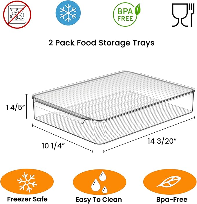 Stackable Freezer Organizer, Flat Produce Saver Sliced Cheese Container with Lids, Freezer Storage Containers Food Storage Tray for Fruits, Vegetables, Meat - Image 5