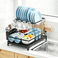 Simple Trending Dish Drying Rack, 2-Tier with Utensil Holder, Black | Stainless Steel Dish Rack for Kitchen Counter, Large Capacity Dish Drainer Organizer, Automatic Drainage, 17"D x 12"W x 15"H by SimpleTrending