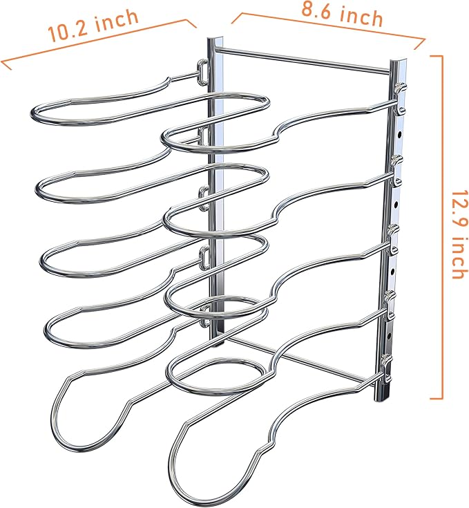 Heavy Duty Pan Rack, Pot Lid Rack, Kitchen Cabinet Pantry Cookware Organizer Rack Holder with 5 Adjustable Dividers, Chrome (Pack of 2) - Image 2