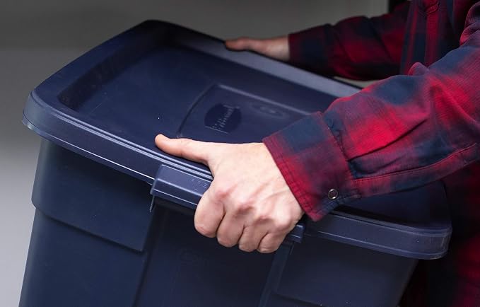 Rubbermaid Roughneck Tote 25 Gal, 4 Pack, Made in USA, Dark Indigo Metallic, Rugged Plastic Stackable Storage Bins with Lids and Handles - Image 4