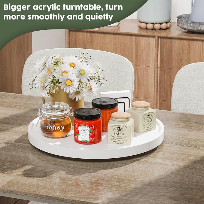 White Lazy Susan, 13.2 Inch Non-Skid Bamboo Turntable | Kitchen Table Cabinets and Closets, Wood Organizer for Kitchen Countertop - Image 3