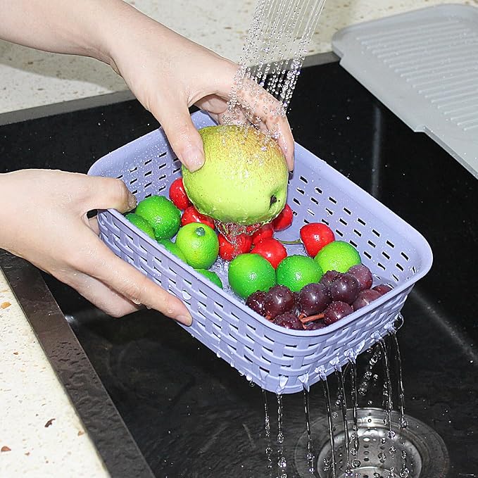 Soddeph Plastic Storage Baskets for Cabinets, Household Pantry Organization with Handle,Organizer Bins for Room,Bathrooms,Under-Sink,Kitchen (Purple, XS-3PACK) - Image 4
