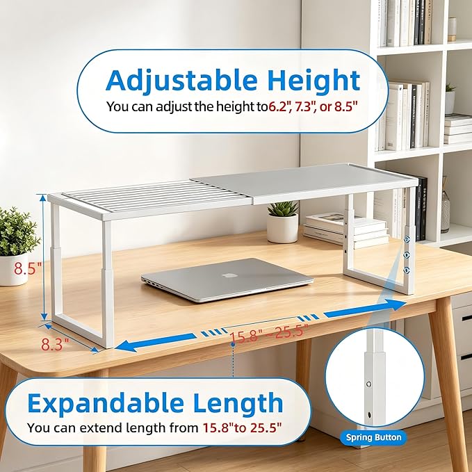 Cabinet Shelves, 4 Pack Stackable Shelves for Pantry Storage | Expandable & Height Adjustable Cabinet Organizer Shelf | Metal Shelf Organizer | White Spice Rack for Pantry Storage - Image 2