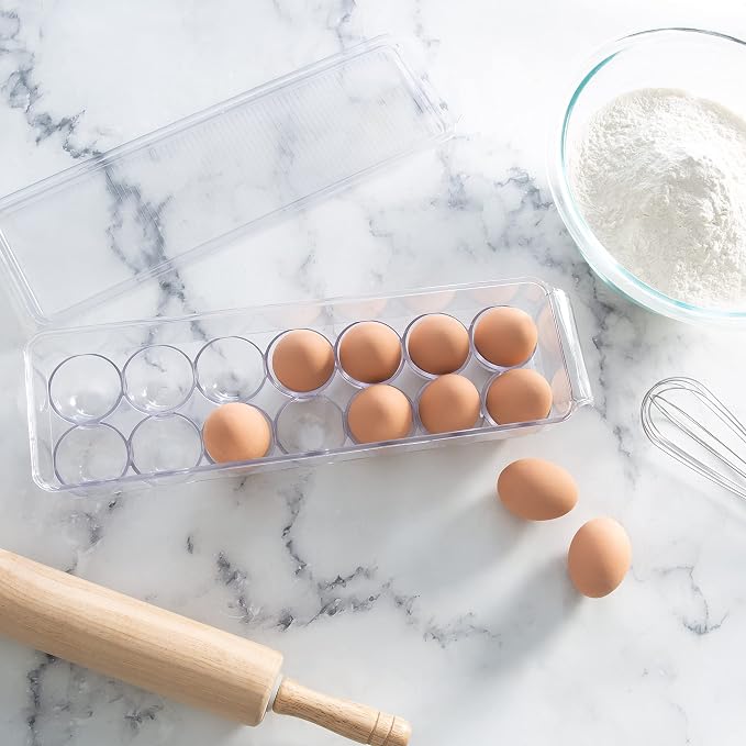 Kitchen Details 2 Pack Egg Crate | Dimensions: 14.5"x4.5"x2.9" | Fits 14 Eggs per Crate | Stackable | BPA Free | Easy Pull Handles | Kitchen Organization | Clear - Image 2