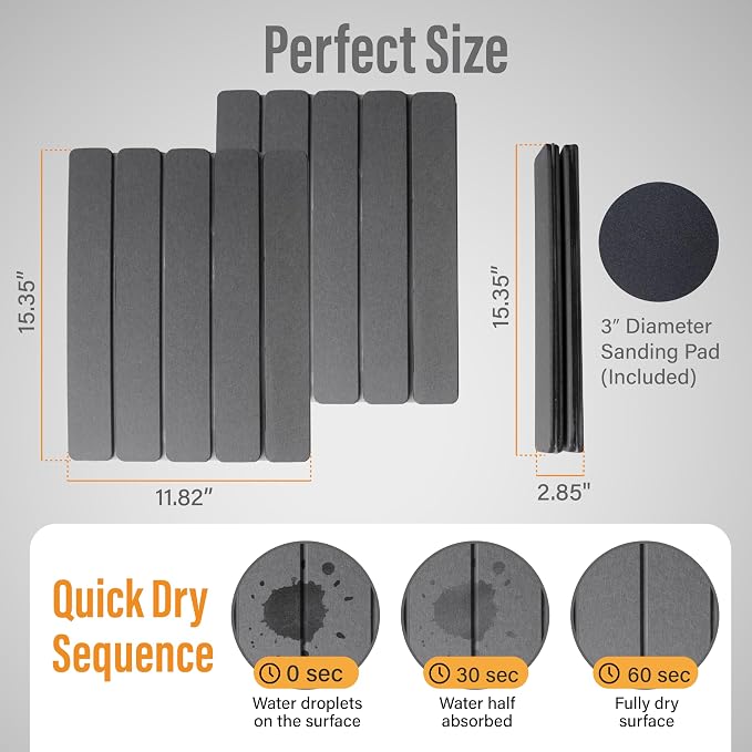 Large Foldable Stone Dish Drying Mat – Diatomaceous Earth, 2 Pack (12"x16" Each) or 24"x16" Combined – Fast Dry, Anti-Slip Pad, Sanding Tool & Instruction Manual for Kitchen and Bathroom, Dark Gray - Image 4