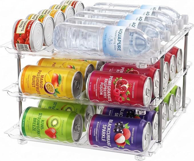 LXLXXL Can Organizer for Pantry, 3 Tier Stackable Soda Dispenser 1 Pack | Sodas Cans Drinks Organizer Stable, Stackable, Auto Rolling, 3 Tier, Space-saving for Kitchen, Fridge, Pantry Use by LXLXXL