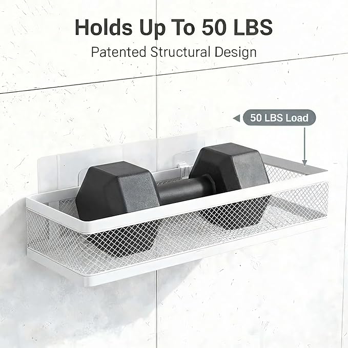 PUSDON 5-in-1 16.5" Extra Long Slim Wall Mount Wrapped Mesh Kitchen Organizer & Shower Caddy Kit, with Paper Towel Holder, Utensil Holder, Soap Dish, Holds 50LBS - White, Netting - Image 6