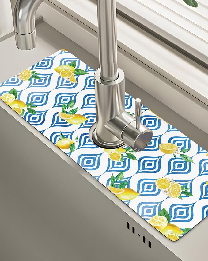 Patterned Sink Faucet Mat Kitchen Splash Guard Super Absorbent Drying Mat, Non-Slip Drain Pad for Kitchen Counter or Bathroom-15x5.5in by BnhjsdwTablecloth