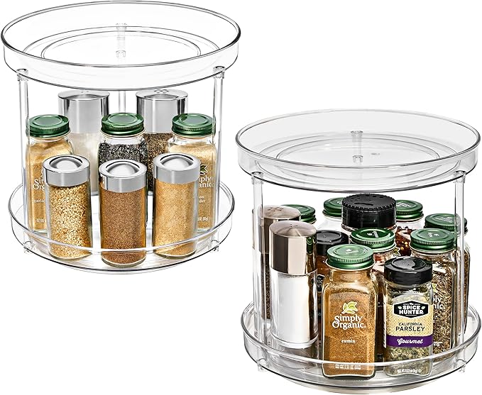 Sorbus 9 Inch 2 Tier Clear Lazy Susan Organizer, Turntable Organizer for Spice Organization for Cabinet, Lazy Susan Turntable for Kitchen, Home, Office, Closet, Laundry Room Organization (2 Pack) by Sorbus