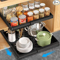 DOMNIU Pull Out Cabinet Organizers Expandable,Black,16.9"Depth,2 Pack | Slide Out Drawers for Kitchen, Bathroom, Pantry, Under Sink Storage, Fixed with Adhesive Nano Film (11.6''-17.5'') by DOMNIU