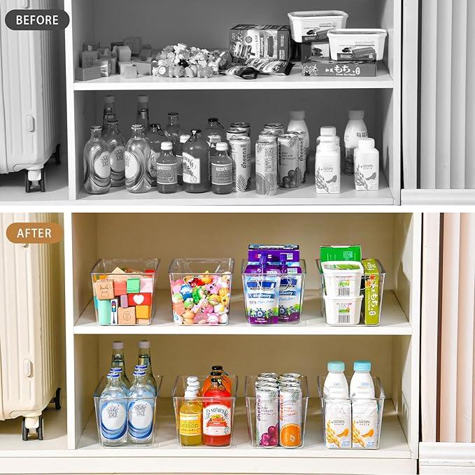 Freebat 12 Pack Pantry Organization and Storage,Clear Plastic Storage Bins | Middle, Cabinet Organizer, Clear Plastic Storage Containers with Handle,Acrylic Storage Bins for Cabinet, Fridge - Image 5