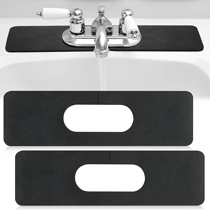 Tioncy 2 Pcs Faucet Mat Sink Splash Guard Oval-hole Oval Splash Pad for Kitchen Sink Oval Base Diatomite Faucet Mat for Bathroom Absorbent Mat Splatter Screens(Black) by Tioncy