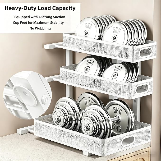 2 Pack Under Sink Organizer, 3-Tier Pull Out Kitchen Cabinet Organizer | 5 Adjustable Heights, Metal Slide Out Bathroom Storage, Makeup Drawer Rack for Bedroom Office Pantry Home Organization, White - Image 8