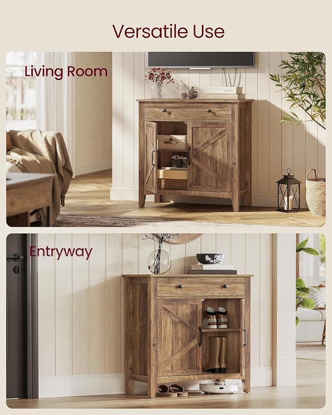 VASAGLE LIRY Collection - Buffet Cabinet, Coffee Bar Cabinet with a Drawer, Adjustable Shelf, Sideboard Storage with Cable Hole, Drawer Divider, Honey Brown UBBK341K01 - Image 7
