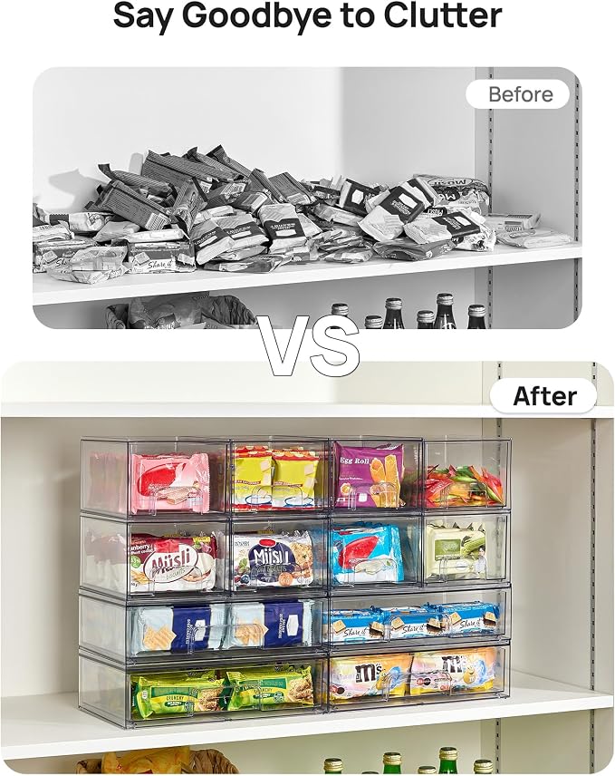 Vtopmart Clear Stackable Storage Drawers Set of 6, Plastic Organizer Bins | Multi-purpose Boxes for Bathroom Accessories Storage, Ideal for Cabinet, Shelf, Pantry, Laundry Room Organization - Image 4