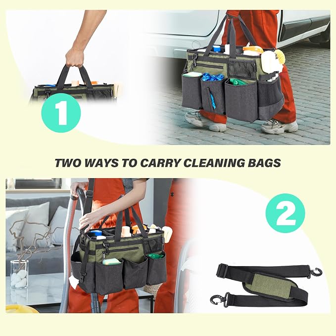 IBVIVIC Wearable Cleaning Caddy Bag for Cleaning Supplies, Green | Cleaning Organizer Tote Bag with Handle & Shoulder Straps Kitchen Cleaning Supplies Storage Bag for Cleaners & Housekeepers - Image 5
