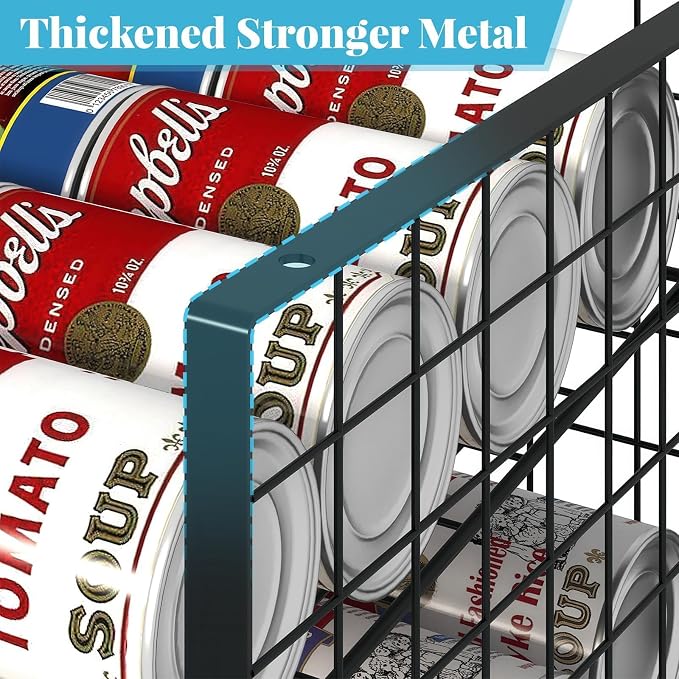 2-Tier Stackable Can Rack Organizer for Pantry Shelf, Extra-Long Can Holder for Kitchen Organization,Heavy Duty Can Dispenser for Canned Food Soup Goods up to 64 in Cabinet Storage, Black - Image 8