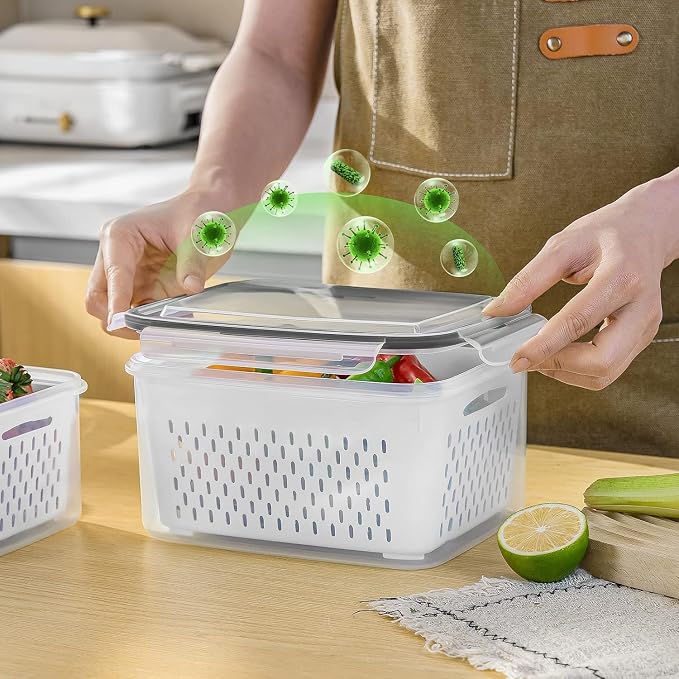Fruit Storage Containers for Fridge with Removable Colander 8 pcs | Airtight Food Storage Container Dishwasher Safe Produce Saver for Refrigerator Keep Berry Fruit Fresh Longer Small Clear - Image 8