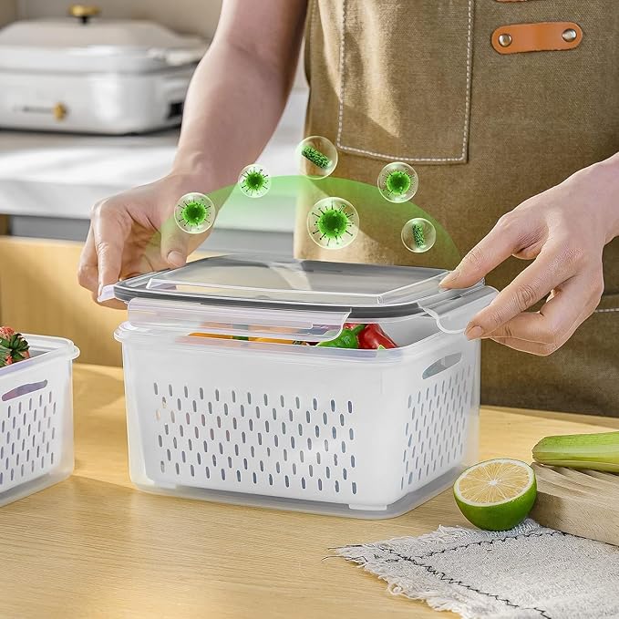 Fruit Storage Containers for Fridge with Removable Colander 6 pcs | Airtight Food Storage Container Dishwasher Safe Produce Saver for Refrigerator Keep Berry Fruit Fresh Longer Large Clear - Image 7