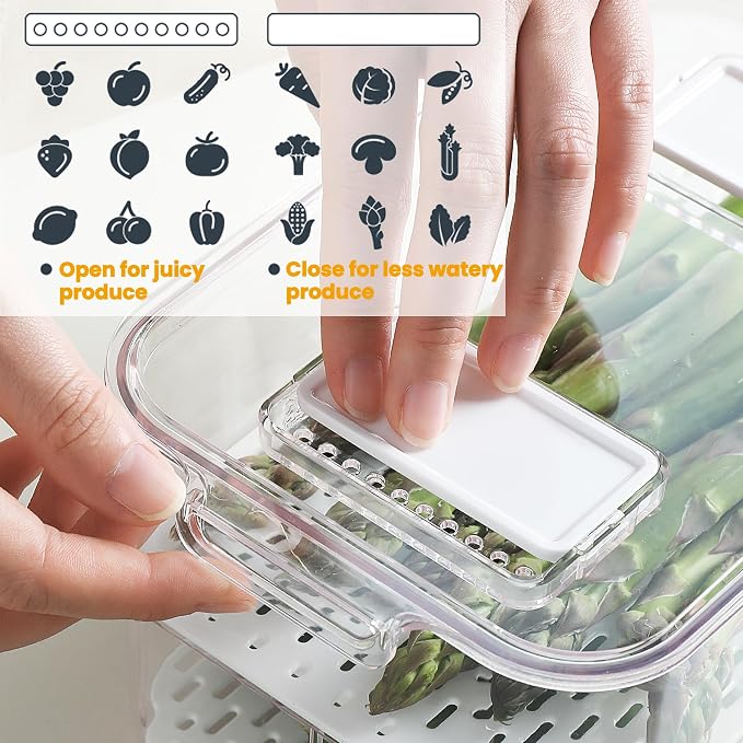 Fresh Produce Saver for Refrigerator, 3 Pcs Food Fruit Lettuce Keeper Containers, Salad Vegetable Storage Organizers Stackable, BPA-free Stay Fridge Storage Containers - Image 4