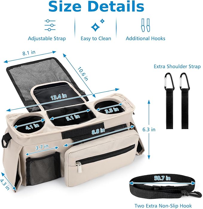 Accmor Universal Stroller Organizer with Insulated Cup Holder Detachable Phone Bag and Shoulder Strap,Stroller Bag Caddy Organizer for Uppababy, Baby Jogger, Britax Strollers - Image 9
