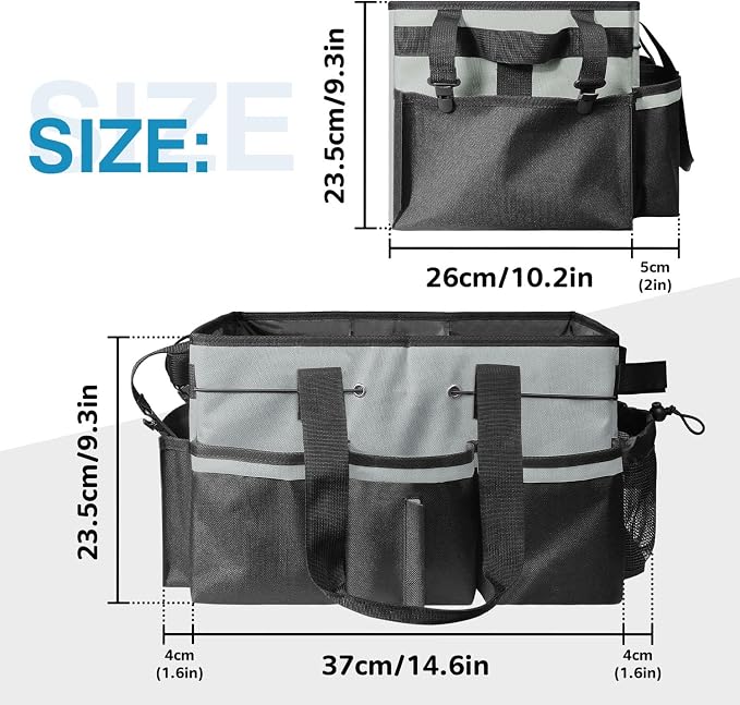 Cleaning Tool Organizer Bag with Handles, Cleaning Caddy, Grey | Cleaning Bag for Housekeepers,Detachable Shoulder Strap & Dividers, for Car Detailing, Housekeeping, Cleaners - Image 2