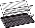 BINO 2-Tier Collapsible Dish Rack with Tray - Matte Black | Dish Drainer Kitchen Plate | Holders for Cups & Plates | Foldable Rack for Kitchen Countertop | Storage and Organization by BINO