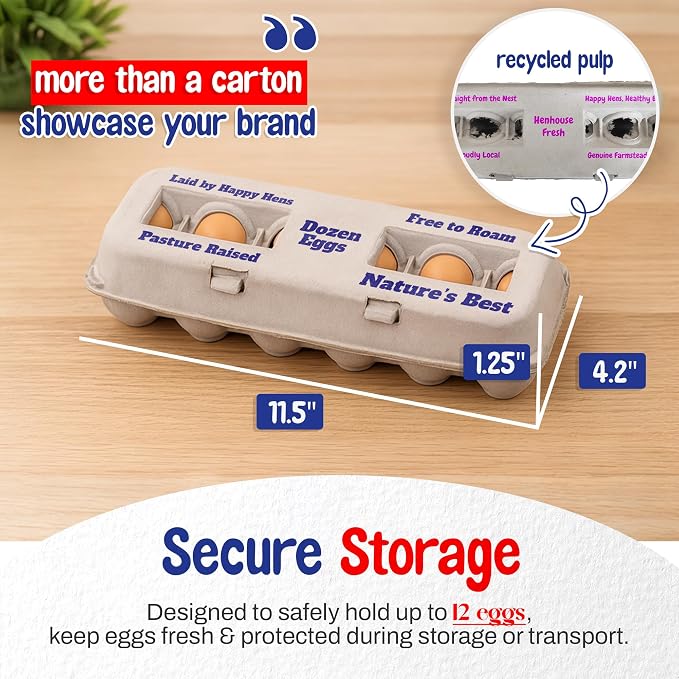 MT Products Custom Printed Egg Cartons Hold Twelve Eggs - Natural Pulp Personalized Egg Container (Pack of 15) - Made in USA - Image 2