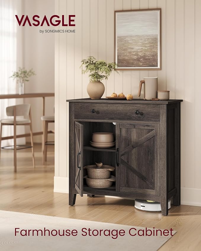 VASAGLE LIRY Collection - Buffet Cabinet, Coffee Bar Cabinet with a Drawer, Adjustable Shelf, Sideboard Storage with Cable Hole, Drawer Divider, Taupe Brown UBBK341TA01S - Image 3