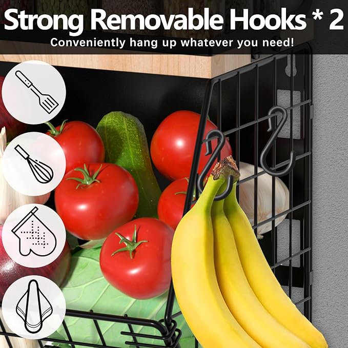 home Magnetic Shelf for Fridge with Wood Lid, Large Container Magnetic Spice Rack for Refrigerator,Fruit Potato and Onion Storage Bins, Pantry Organizers & Storage, Kitchen Counter, Cabinet - Image 6