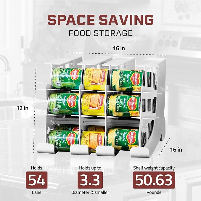 FIFO Can Tracker 2-Pack - 3-Tier Rotating Food Can Organizer for Pantry, Expandable Soda Can Storage for Kitchen, Holds 54 Cans of Food or Soda - Image 3