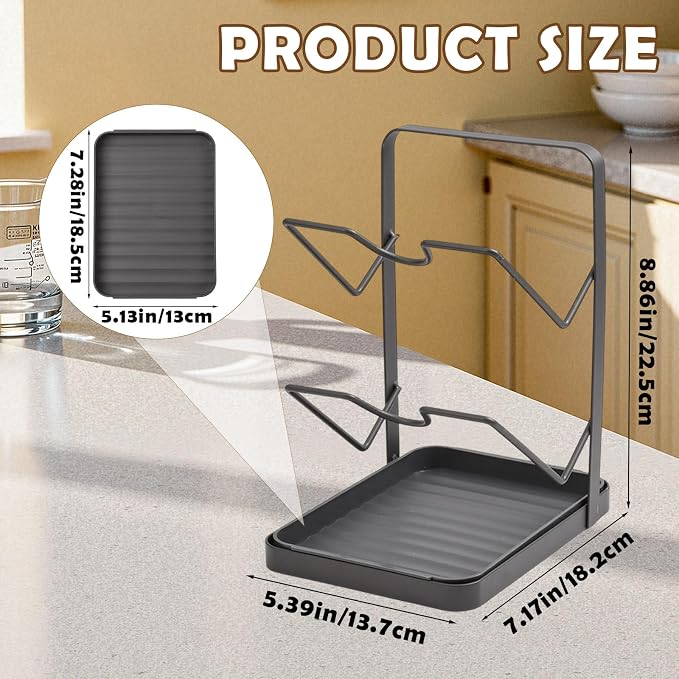 BEEFLYING Pot Lid Holder Organizer for Countertop with Tray, Gray | Holds 2 Pot Lids, 7.17*5.39*8.86In, Carbon Steel for Cooking Stove Top Kitchen Counter Cabinet Blanched - Image 7