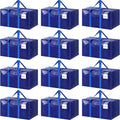 12 Pack Extra Heavy Duty Large Moving Bags with Strong Zipper, Blue | Comfortable Handles, Sturdy & Durable Clothes Storage Bags Totes Bins, Blue Packing Moving Boxes for College Supplies by Fygrip