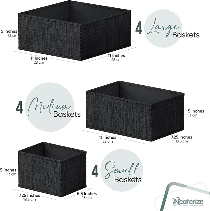 Drawer Organizer Clothes Set of 12 Black - Dresser Organizer For Nursery, Bedroom, Closet - The Perfect Baby Clothes Organizer and Storage & General Nursery Organization or Dresser Drawer Organizers - Image 2