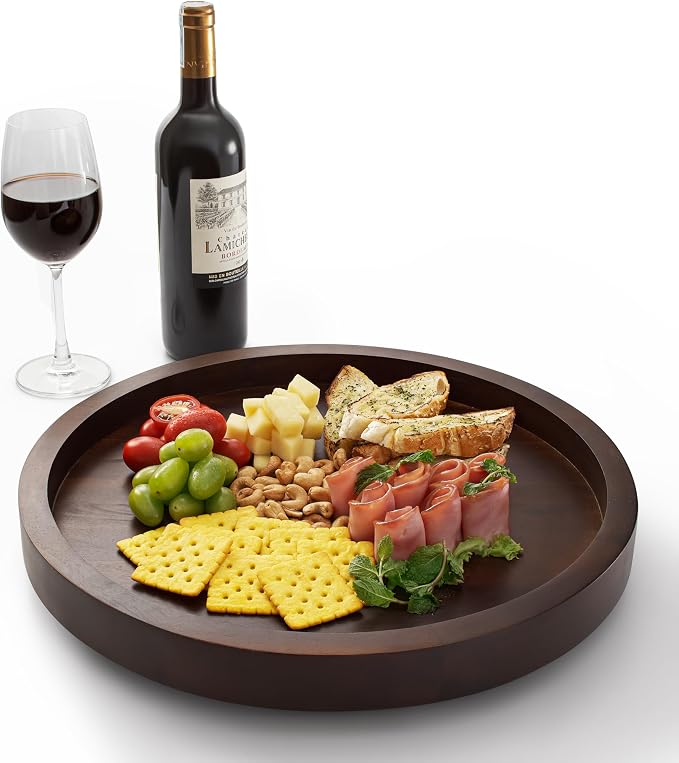 TIDITA 16" Rotating Wooden Lazy Susan Organizer for Cabinet (Walnut Color) | 360° Rotation, Solid Acacia Wood, Non-Skid Pads, Swivel Round Lazy Susans Turntable for Countertop, Decorative Tray & Board by TIDITA