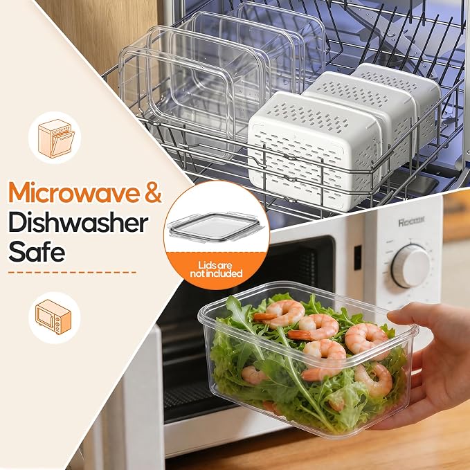 Fruit Storage Containers for Fridge, 3 Pack Plastic Food Storage Container | Produce Storage with Removable Colander, Refrigerator Organizers Keep Fruits Berry Veggie Salad Fresh Longer, Dishwasher Safe - Image 7