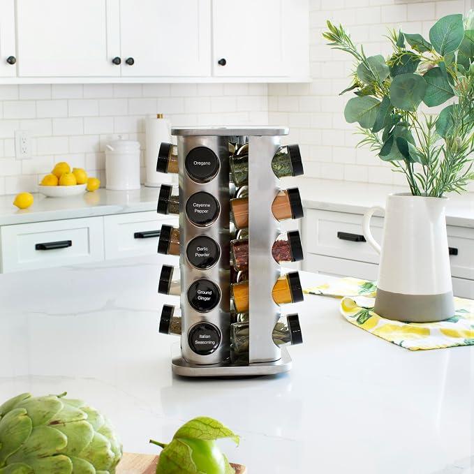 20 Jar Rotating Spice Rack with Spices Included & 5-Year Free Spice Refill Program – Stainless Steel Countertop Spice Rack with 3 oz Glass Jars | 5-Year Free Spice Refill Program, Stainless Steel Countertop, 3 oz Glass Jars - Image 6