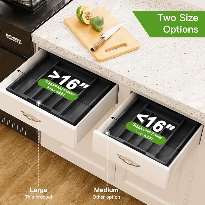 Pipishell Bamboo Expandable Drawer Organizer for Utensils Holder, Adjustable Cutlery Tray, Wood Drawer Dividers Organizer for Silverware, Flatware, Knives in Kitchen, Bedroom, Living Room (Black) - Image 4