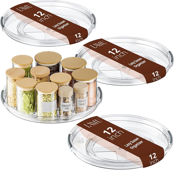 LAMU 12 in Lazy Susan Turntable, 4 Pack Clear Spice Rack, Organizer Storage | 360° Rotating, Kitchen Storage Tray for Cabinet & Table Top, Pantry, Fridge, Bathroom, Medicine & Countertop by YourHome-OrganizationHelper