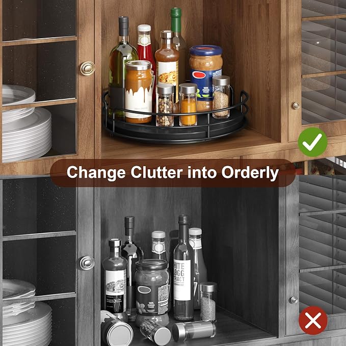 Optish 9" Elegant Lazy Susan, Non-Skid Turntable Spice Organizer, Wooden | 360° Smooth Rotation, Clear Design, Tall Raised Edge, Easy Access, Load 15 lbs, for Spices, Cabinet, Pantry, Fridge, kitchen - Image 5